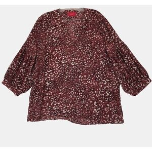 Jennifer Lopez Womens Hi Low Hem Brown Animal Print Front Tie Blouse Sz XXL